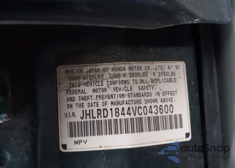 1997 Honda Cr-V from USA, damaged, VIN JHLRD1844VC043600